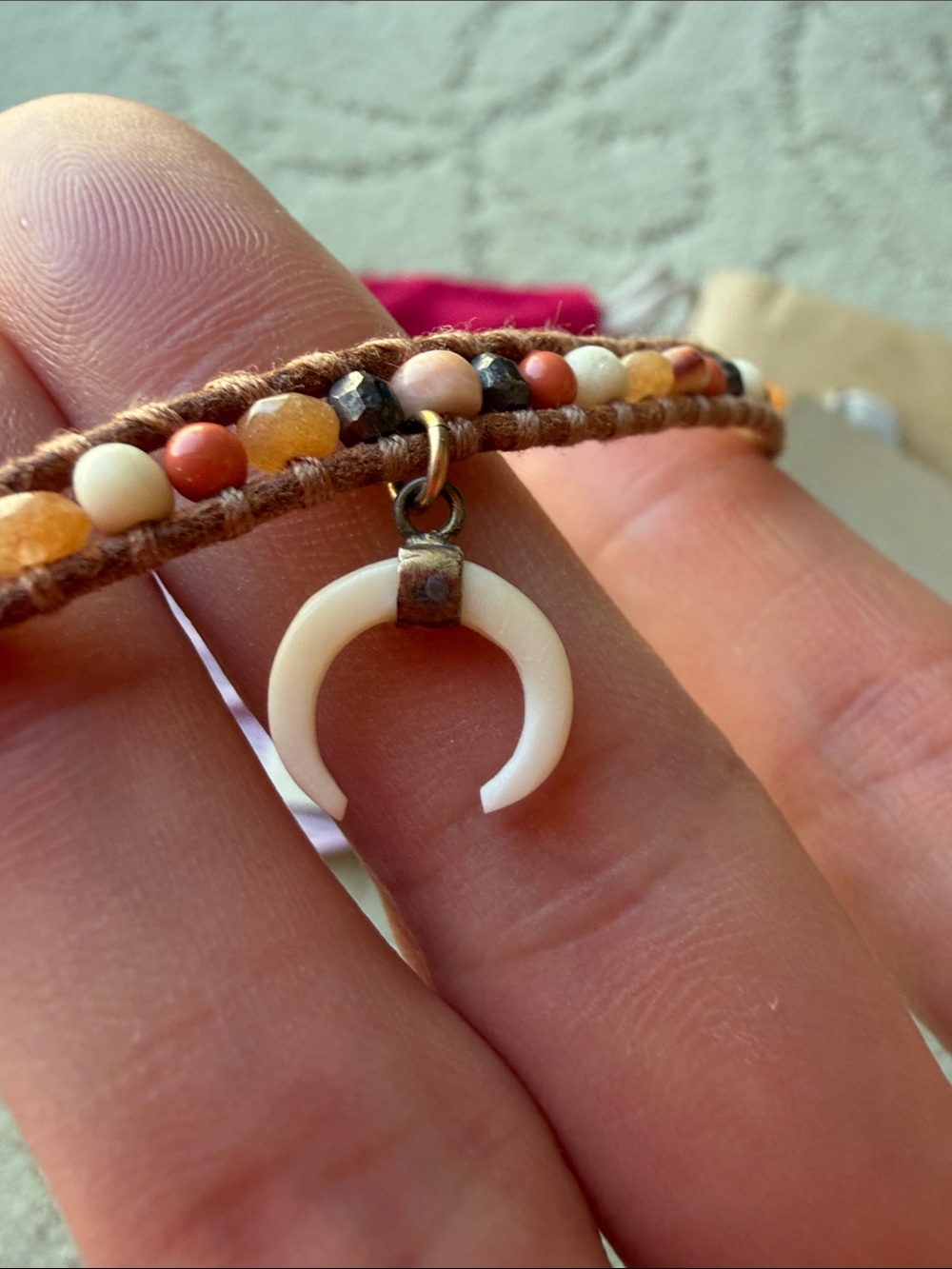 Chan Luu JAPAN EDITION orange Pink, Cream & Brown Beaded Leather Wrap Bracelet - Picture 3 of 8